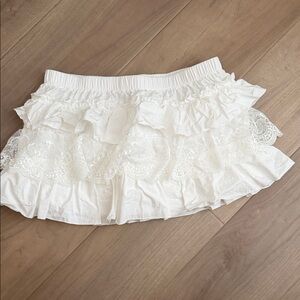 Ruffled Lace Tiered Mini Skirt in White